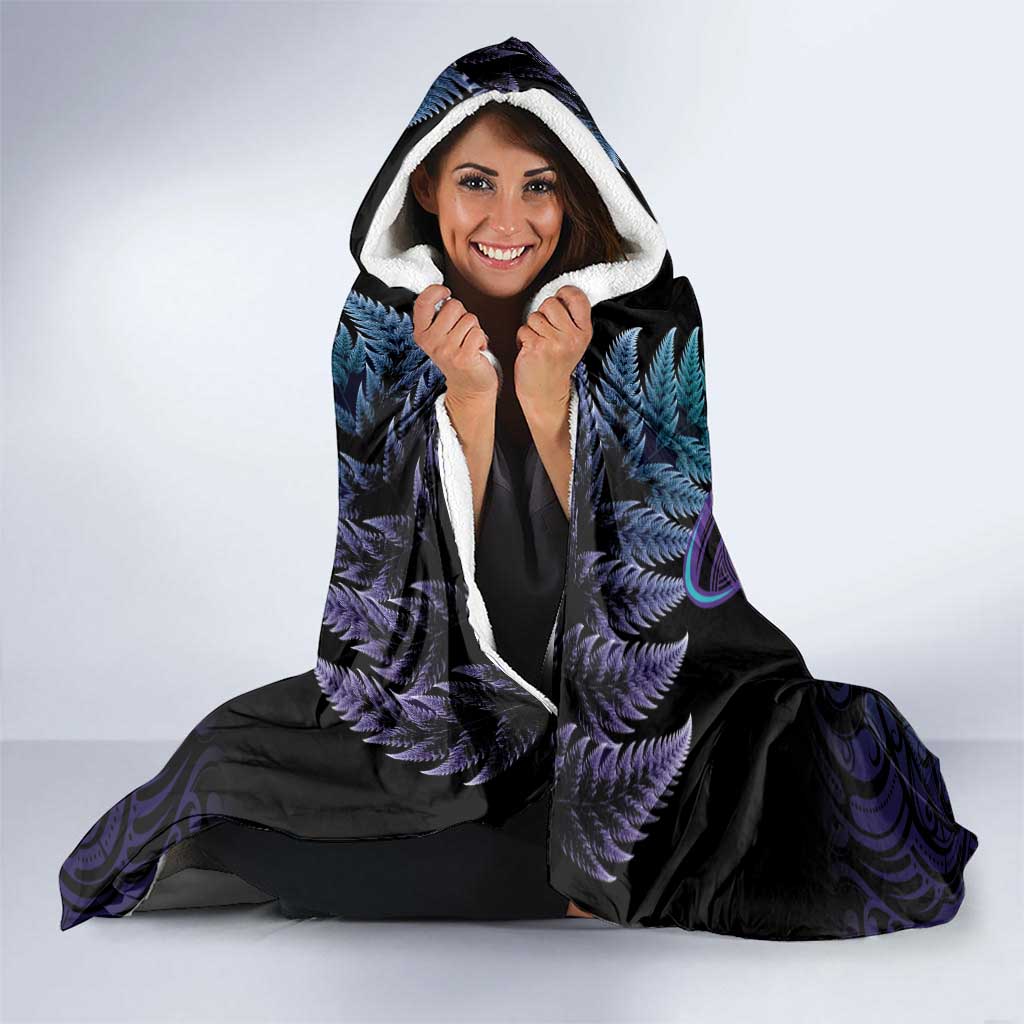 Suicide Prevention New Zealand Hooded Blanket Aotearoa Maori Butterfly Mix Silver Fern - Polynesian Pride
