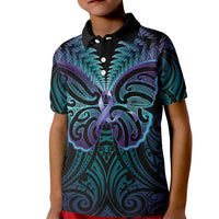 Suicide Prevention New Zealand Kid Polo Shirt Aotearoa Maori Butterfly Mix Silver Fern - Polynesian Pride