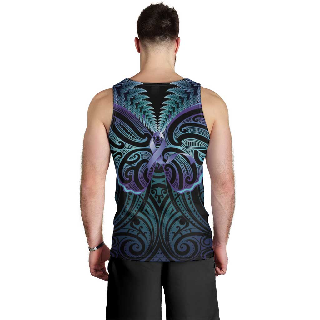 Suicide Prevention New Zealand Men Tank Top Aotearoa Maori Butterfly Mix Silver Fern - Polynesian Pride