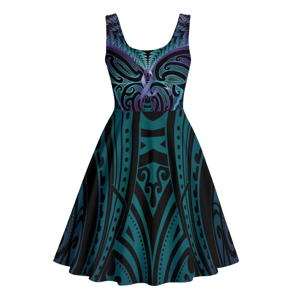 Suicide Prevention New Zealand Midi Dress Aotearoa Maori Butterfly Mix Silver Fern - Polynesian Pride