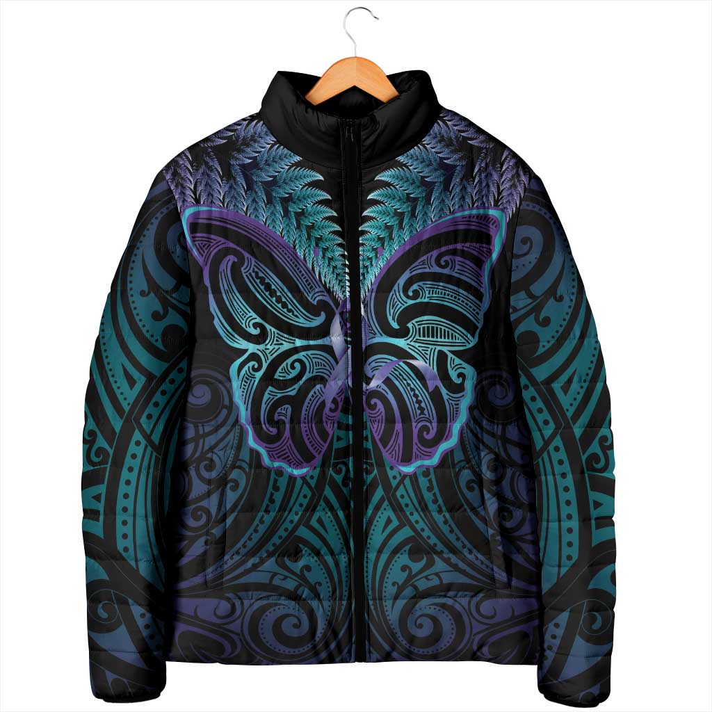 Suicide Prevention New Zealand Padded Jacket Aotearoa Maori Butterfly Mix Silver Fern - Polynesian Pride