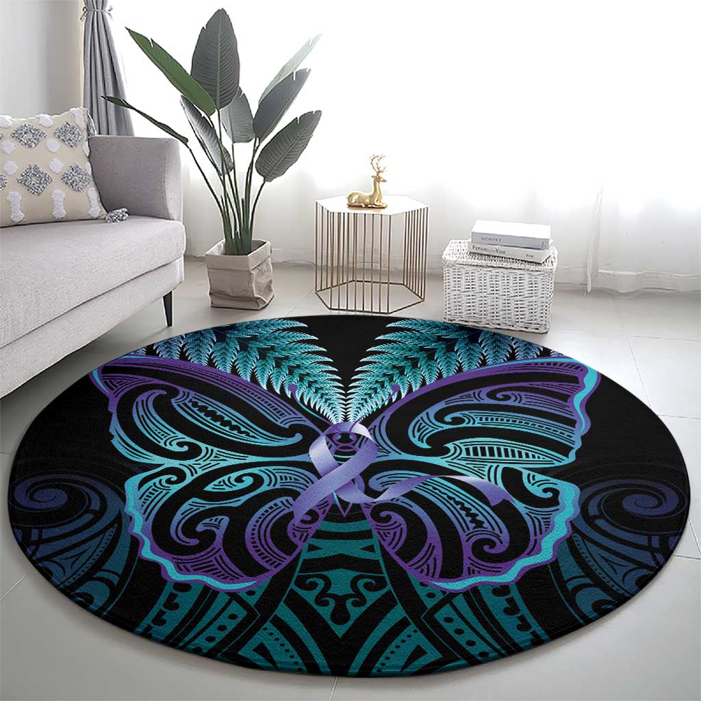 Suicide Prevention New Zealand Round Carpet Aotearoa Maori Butterfly Mix Silver Fern - Polynesian Pride