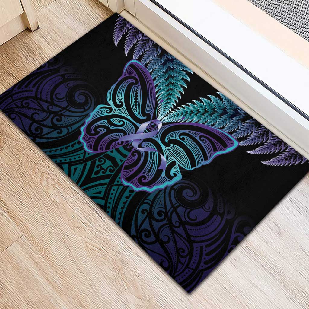 Suicide Prevention New Zealand Rubber Doormat Aotearoa Maori Butterfly Mix Silver Fern - Polynesian Pride