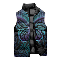 Suicide Prevention New Zealand Sleeveless Puffer Jacket Aotearoa Maori Butterfly Mix Silver Fern - Polynesian Pride