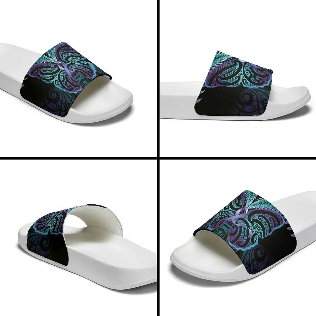 Suicide Prevention New Zealand Slide Sandals Aotearoa Maori Butterfly Mix Silver Fern - Polynesian Pride