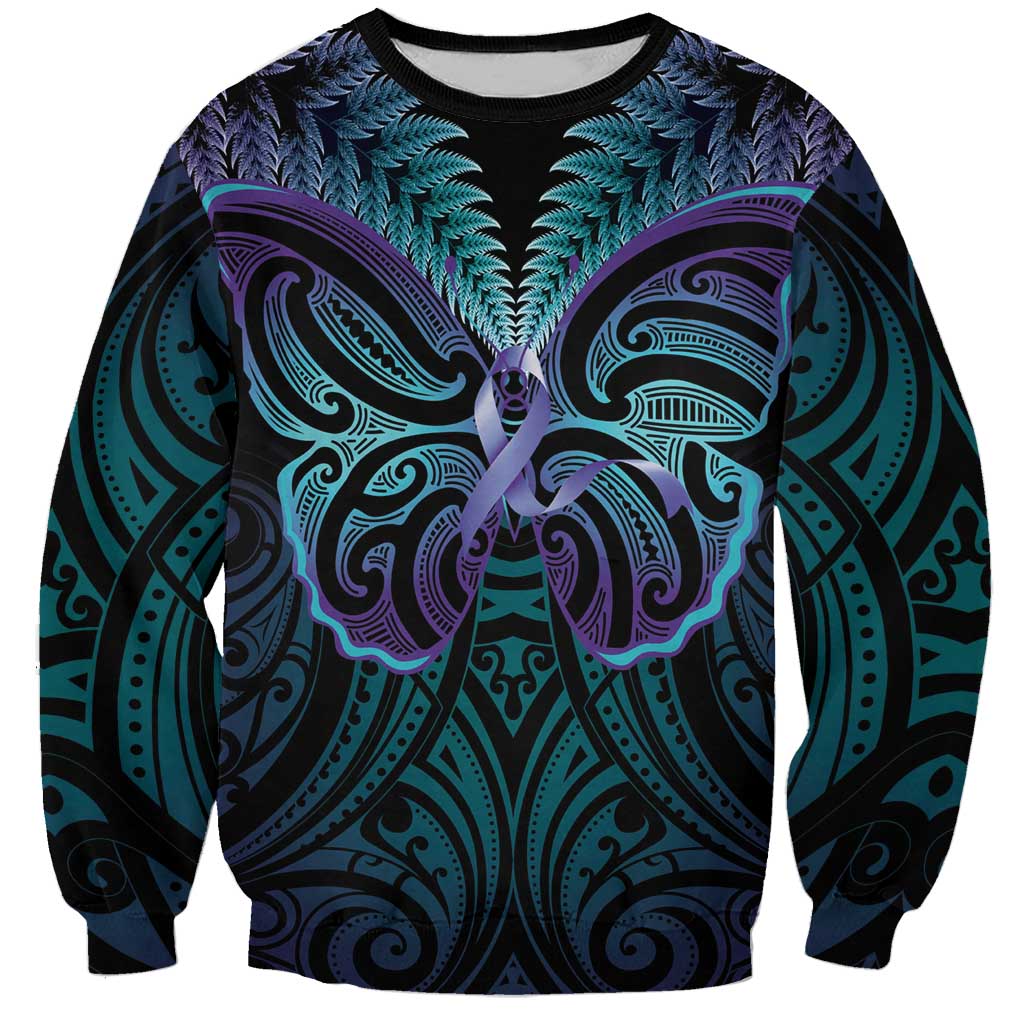 Suicide Prevention New Zealand Sweatshirt Aotearoa Maori Butterfly Mix Silver Fern - Polynesian Pride