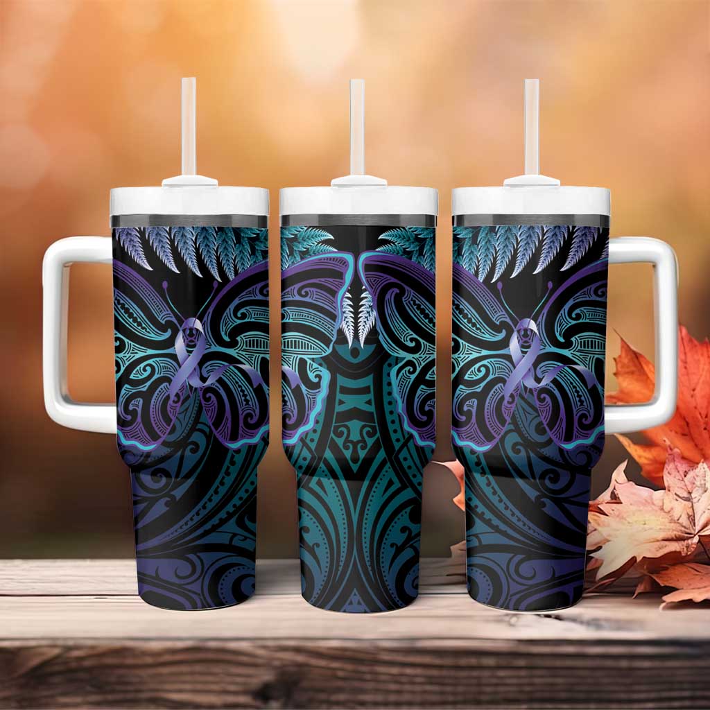 Suicide Prevention New Zealand Tumbler With Handle Aotearoa Maori Butterfly Mix Silver Fern - Polynesian Pride