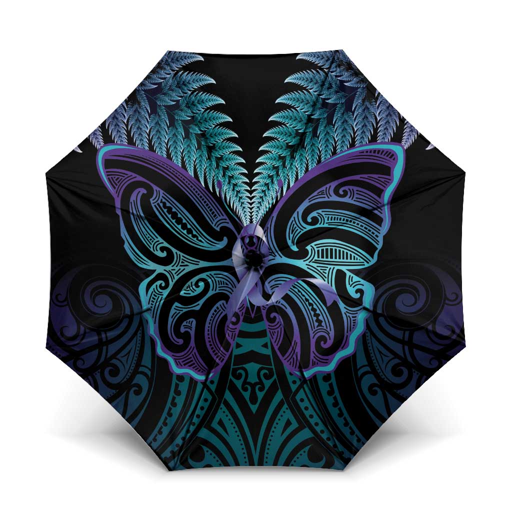 Suicide Prevention New Zealand Umbrella Aotearoa Maori Butterfly Mix Silver Fern - Polynesian Pride