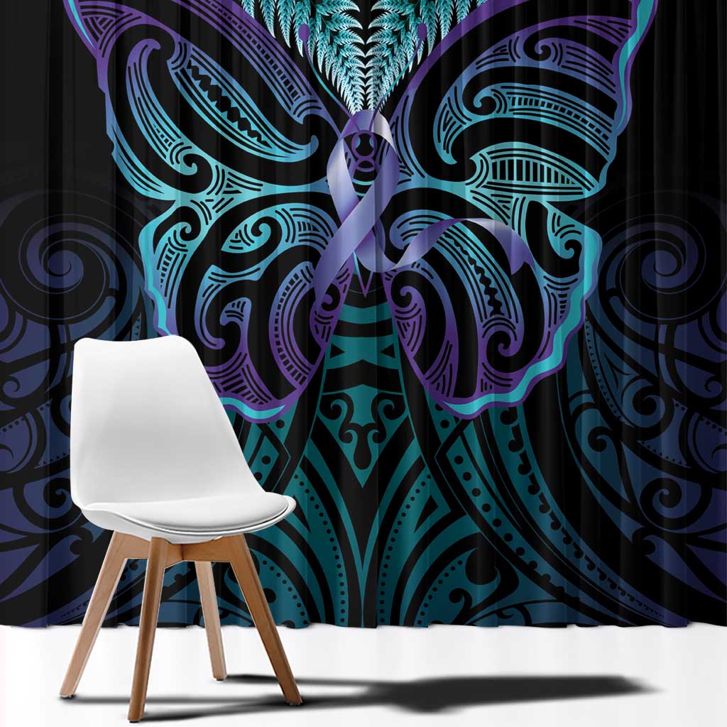 Suicide Prevention New Zealand Window Curtain Aotearoa Maori Butterfly Mix Silver Fern - Polynesian Pride