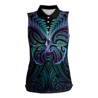 Suicide Prevention New Zealand Women Sleeveless Polo Shirt Aotearoa Maori Butterfly Mix Silver Fern - Polynesian Pride