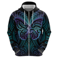 Suicide Prevention New Zealand Zip Hoodie Aotearoa Maori Butterfly Mix Silver Fern - Polynesian Pride