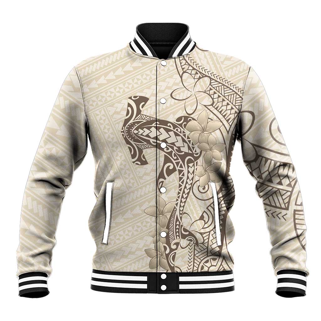 Beige Hawaii Baseball Jacket Hammerhead Shark Tattoo Curve Polynesian LT14 Unisex Beige - Polynesian Pride