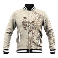 Beige Hawaii Baseball Jacket Hammerhead Shark Tattoo Curve Polynesian LT14 Unisex Beige - Polynesian Pride
