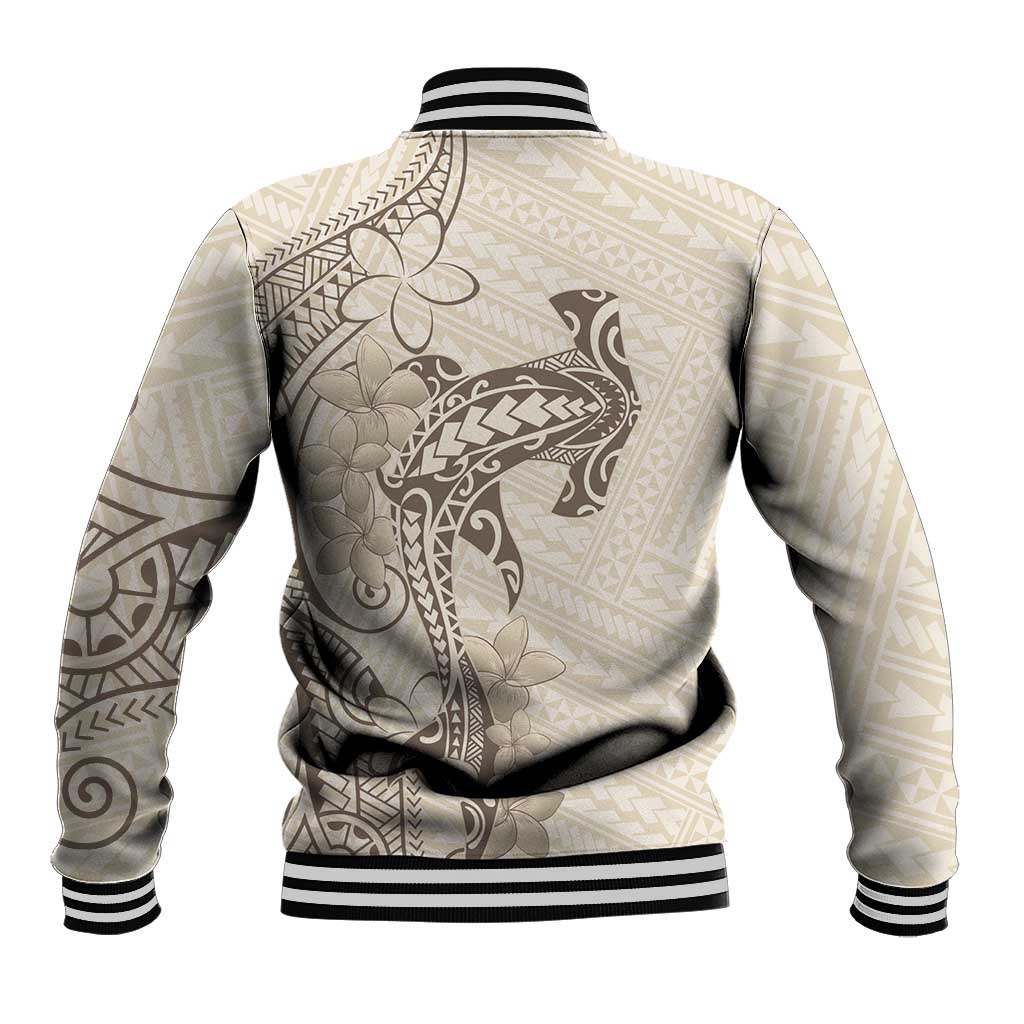 Beige Hawaii Baseball Jacket Hammerhead Shark Tattoo Curve Polynesian LT14 - Polynesian Pride