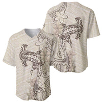Beige Hawaii Baseball Jersey Hammerhead Shark Tattoo Curve Polynesian - Polynesian Pride