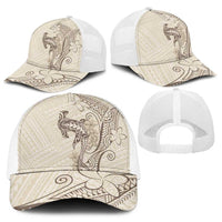 Beige Hawaii Baseball Net Cap Hammerhead Shark Tattoo Curve Polynesian - Polynesian Pride
