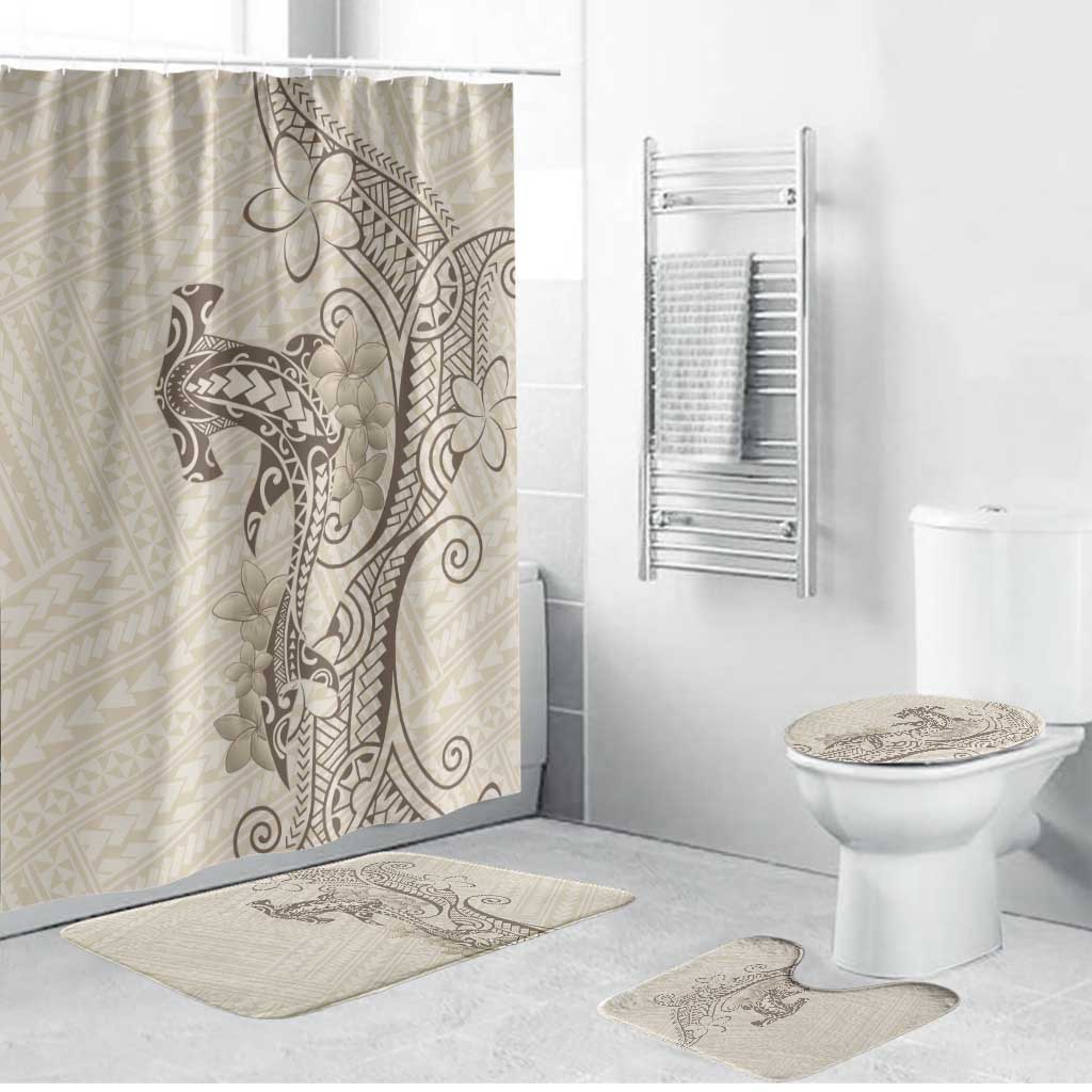 Beige Hawaii Bathroom Set Hammerhead Shark Tattoo Curve Polynesian LT14 Bathroom Set (4 pcs) Beige - Polynesian Pride