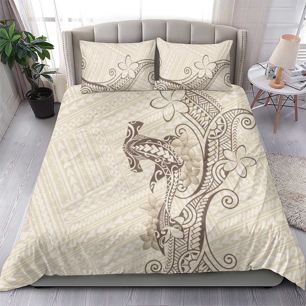 Beige Hawaii Bedding Set Hammerhead Shark Tattoo Curve Polynesian - Polynesian Pride