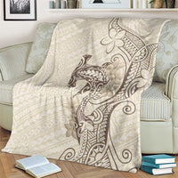 Beige Hawaii Blanket Hammerhead Shark Tattoo Curve Polynesian - Polynesian Pride