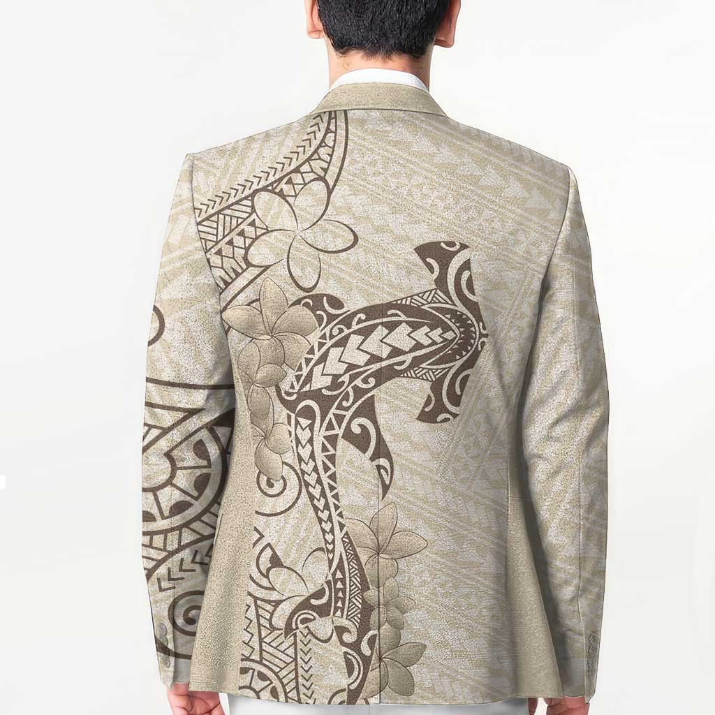 Beige Hawaii Blazer Hammerhead Shark Tattoo Curve Polynesian - Polynesian Pride