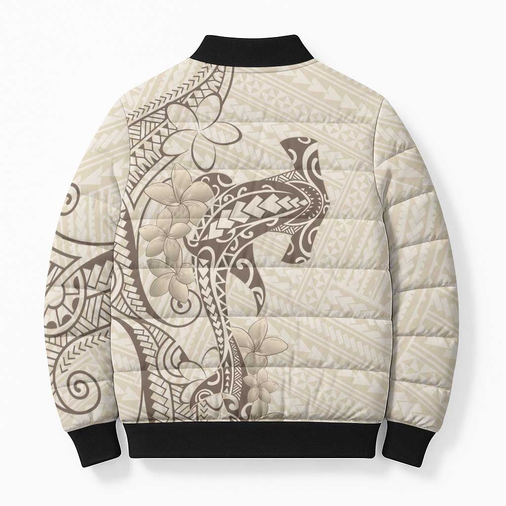 Beige Hawaii Bomber Puffer Jacket Hammerhead Shark Tattoo Curve Polynesian LT14 - Polynesian Pride