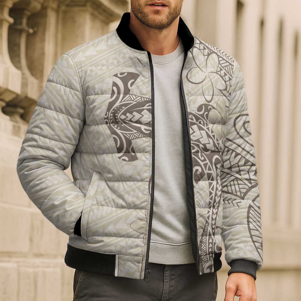 Beige Hawaii Bomber Puffer Jacket Hammerhead Shark Tattoo Curve Polynesian LT14 - Polynesian Pride