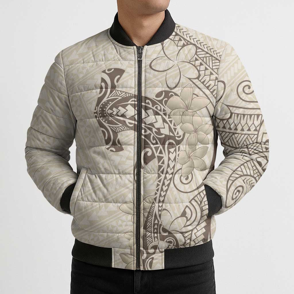 Beige Hawaii Bomber Puffer Jacket Hammerhead Shark Tattoo Curve Polynesian LT14 - Polynesian Pride