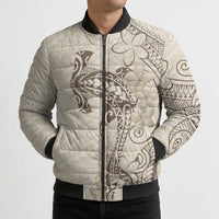 Beige Hawaii Bomber Puffer Jacket Hammerhead Shark Tattoo Curve Polynesian LT14 - Polynesian Pride