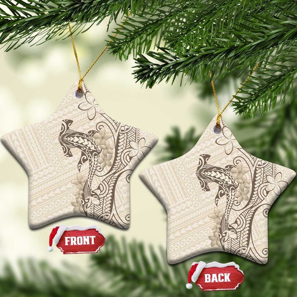 Beige Hawaii Ceramic Ornament Hammerhead Shark Tattoo Curve Polynesian - Polynesian Pride
