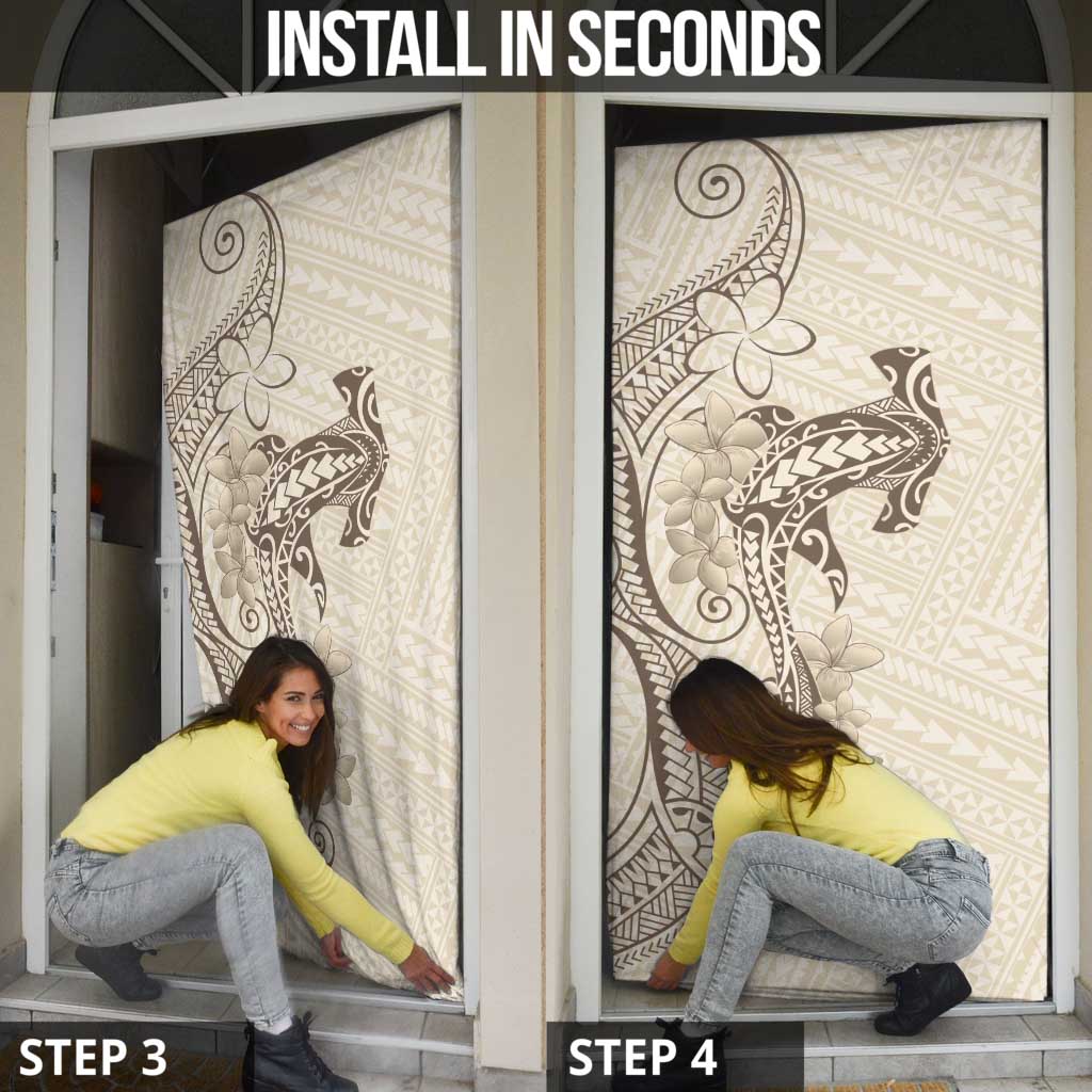 Beige Hawaii Door Cover Hammerhead Shark Tattoo Curve Polynesian LT14 - Polynesian Pride