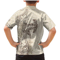 Beige Hawaii Family Matching Mermaid Dress and Hawaiian Shirt Hammerhead Shark Tattoo Curve Polynesian - Polynesian Pride