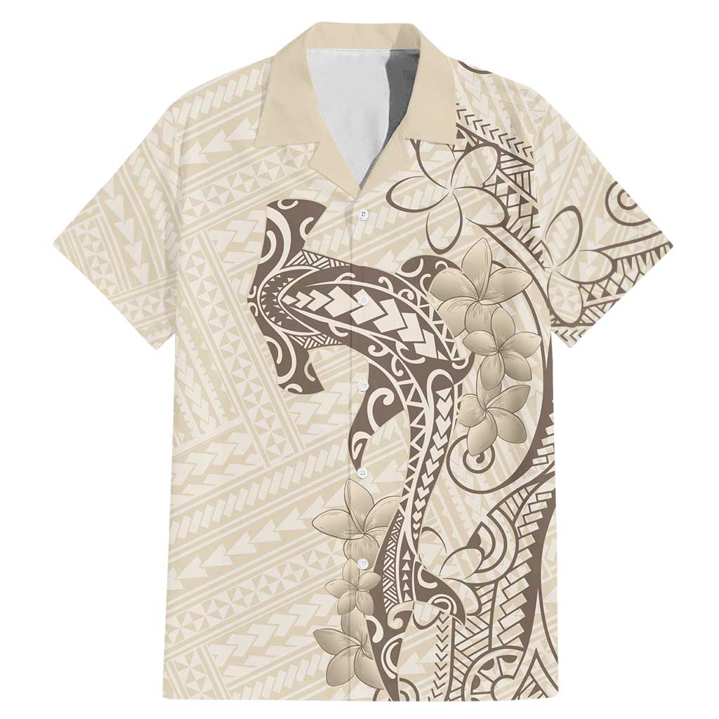 Beige Hawaii Family Matching Mermaid Dress and Hawaiian Shirt Hammerhead Shark Tattoo Curve Polynesian - Polynesian Pride