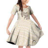 Beige Hawaii Family Matching Off Shoulder Short Dress and Hawaiian Shirt Hammerhead Shark Tattoo Curve Polynesian - Polynesian Pride