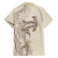 Beige Hawaii Family Matching Short Sleeve Bodycon Dress and Hawaiian Shirt Hammerhead Shark Tattoo Curve Polynesian - Polynesian Pride