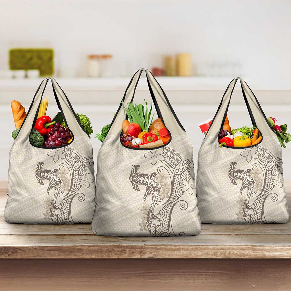 Beige Hawaii Grocery Bag Hammerhead Shark Tattoo Curve Polynesian LT14 3-pack One Size Beige - Polynesian Pride