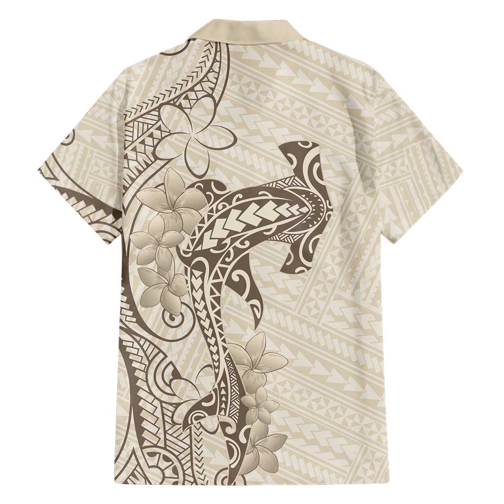 Beige Hawaii Hawaiian Shirt Hammerhead Shark Tattoo Curve Polynesian - Polynesian Pride