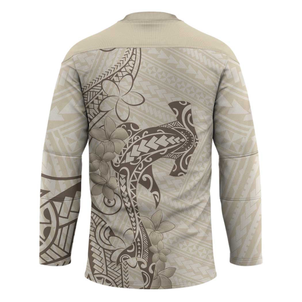 Beige Hawaii Hockey Jersey Hammerhead Shark Tattoo Curve Polynesian - Polynesian Pride