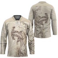 Beige Hawaii Hockey Jersey Hammerhead Shark Tattoo Curve Polynesian - Polynesian Pride