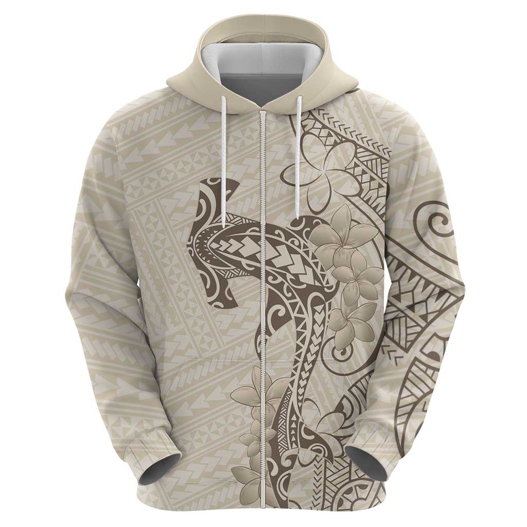 Beige Hawaii Hoodie Hammerhead Shark Tattoo Curve Polynesian - Polynesian Pride