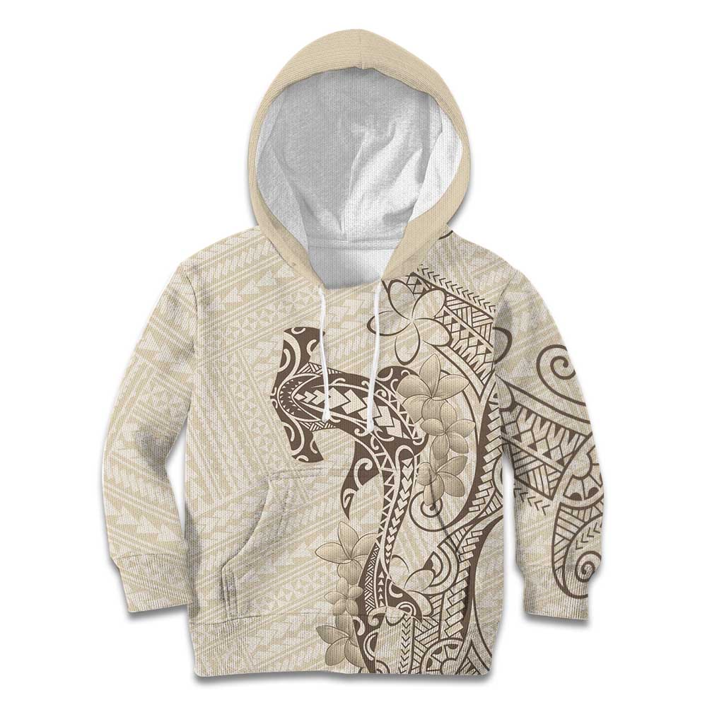 Beige Hawaii Kid Hoodie Hammerhead Shark Tattoo Curve Polynesian - Polynesian Pride