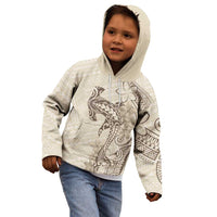 Beige Hawaii Kid Hoodie Hammerhead Shark Tattoo Curve Polynesian - Polynesian Pride