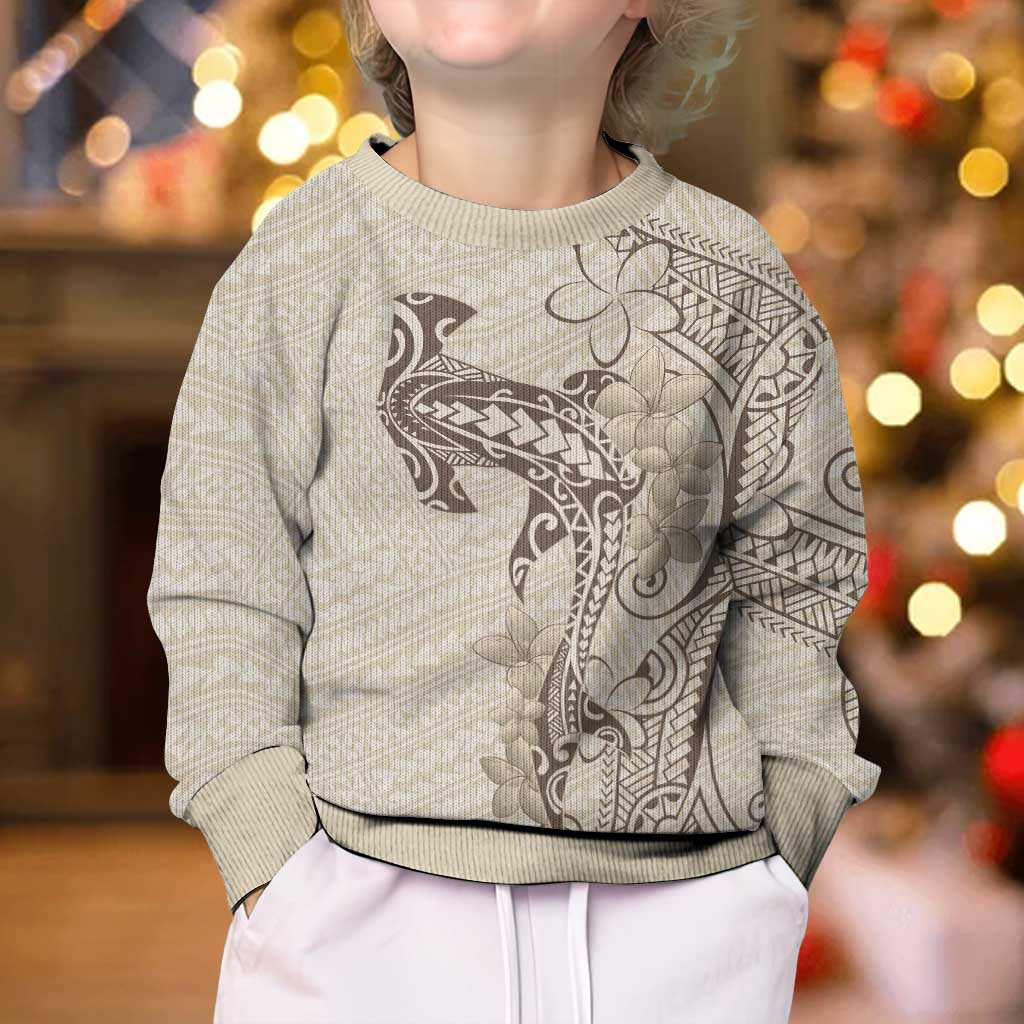 Beige Hawaii Kid Ugly Christmas Sweater Hammerhead Shark Tattoo Curve Polynesian - Polynesian Pride