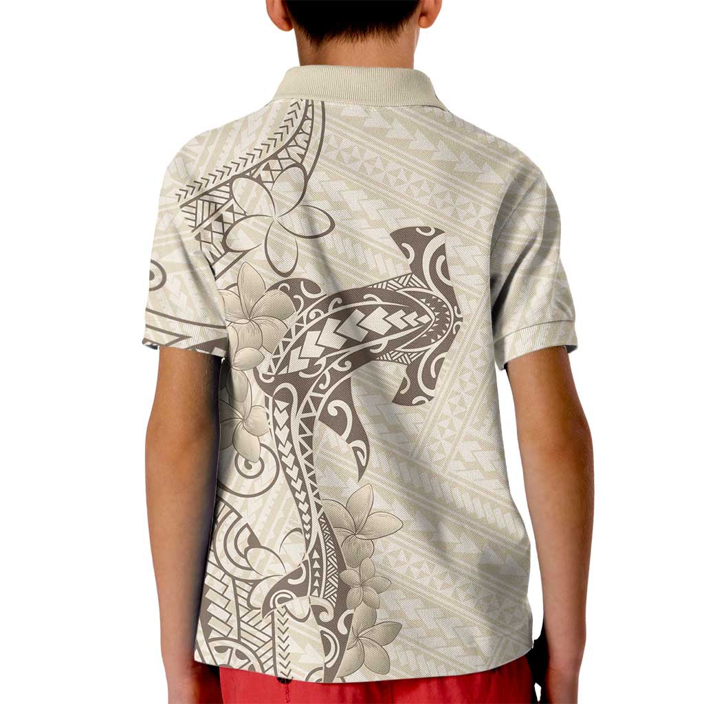 Beige Hawaii Kid Polo Shirt Hammerhead Shark Tattoo Curve Polynesian - Polynesian Pride