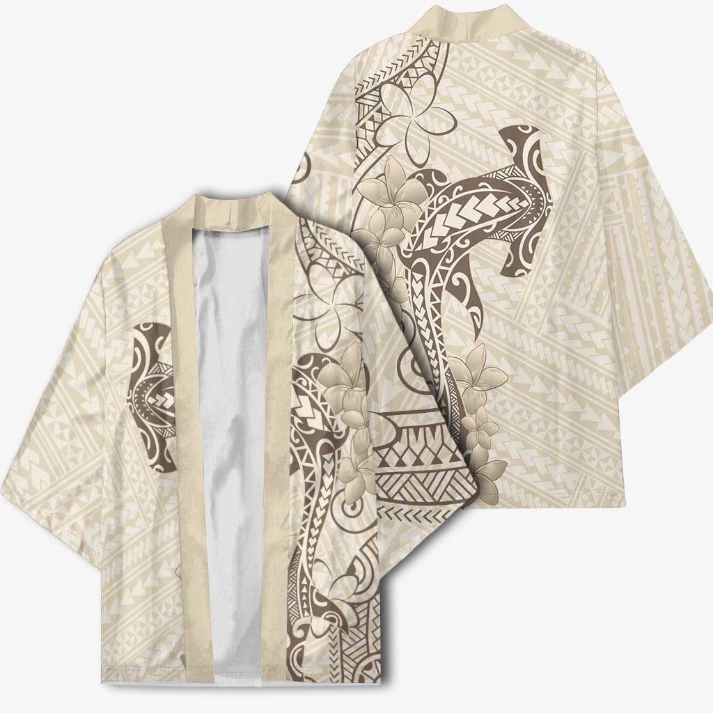 Beige Hawaii Kimono Hammerhead Shark Tattoo Curve Polynesian - Polynesian Pride