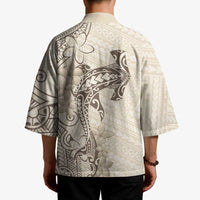 Beige Hawaii Kimono Hammerhead Shark Tattoo Curve Polynesian - Polynesian Pride