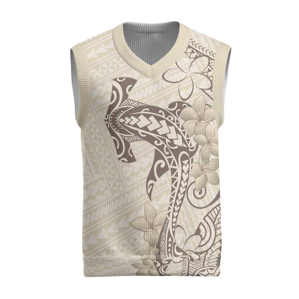Beige Hawaii Christmas Knitted V-Neck Vest Hammerhead Shark Tattoo Curve Polynesian LT14 Beige - Polynesian Pride