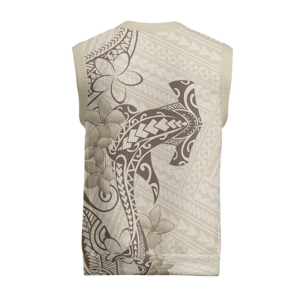 Beige Hawaii Christmas Knitted V-Neck Vest Hammerhead Shark Tattoo Curve Polynesian LT14 - Polynesian Pride