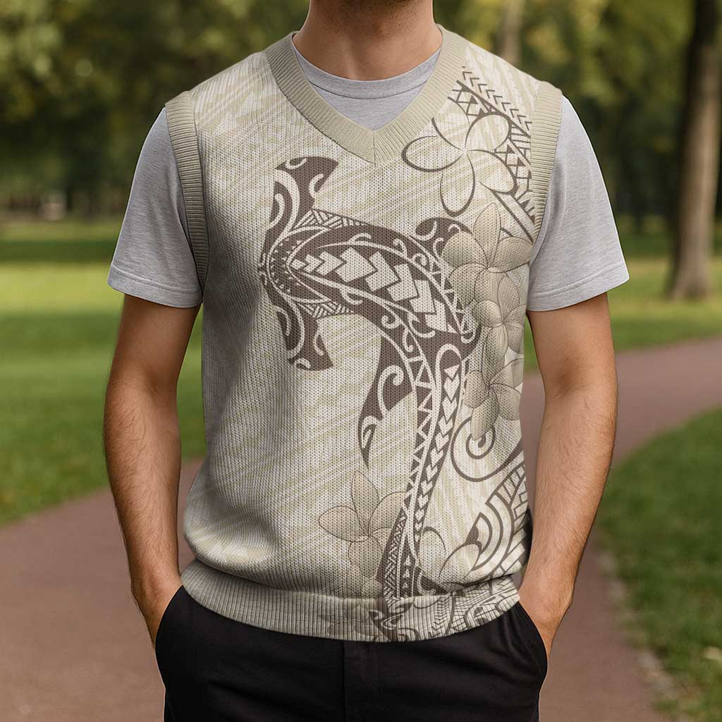 Beige Hawaii Christmas Knitted V-Neck Vest Hammerhead Shark Tattoo Curve Polynesian LT14 - Polynesian Pride