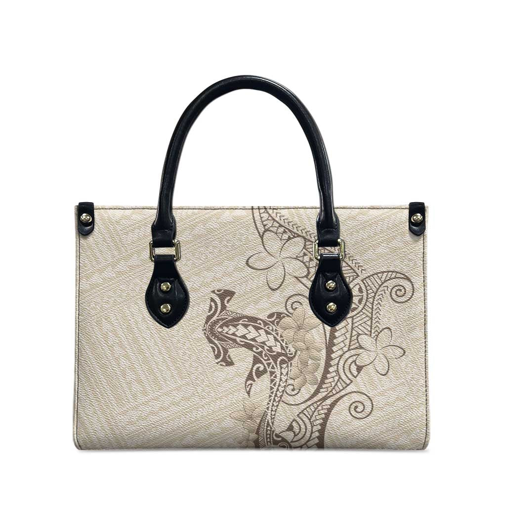 Beige Hawaii Leather Bag Hammerhead Shark Tattoo Curve Polynesian - Polynesian Pride