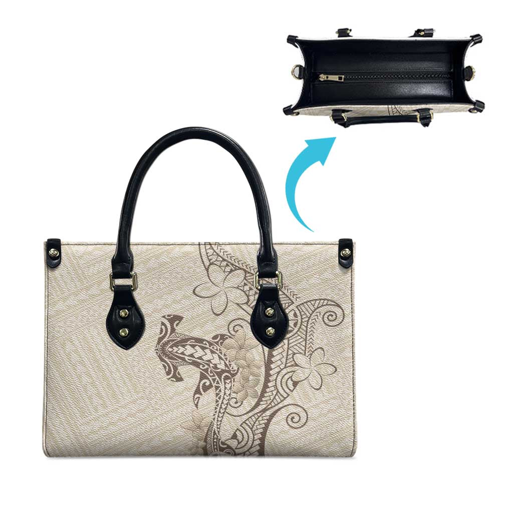 Beige Hawaii Leather Bag Hammerhead Shark Tattoo Curve Polynesian - Polynesian Pride